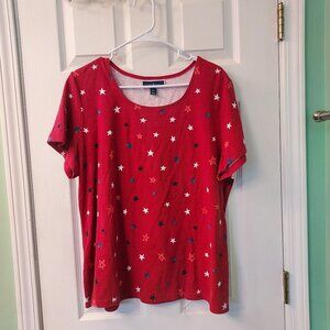July 4th! Karen Scott short sleeve Tee Red Stars EUC Size XXL